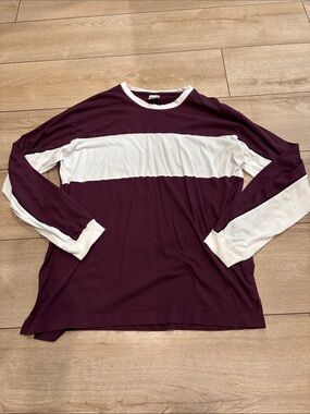 PINK Victoria's Secret Burgundy & White Striped Long Sleeve Top